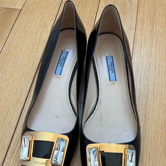 Prada Swarovski Crystal Black Patent Leather Block Heel Pumps Size 10/40 - Picture 3 of 15